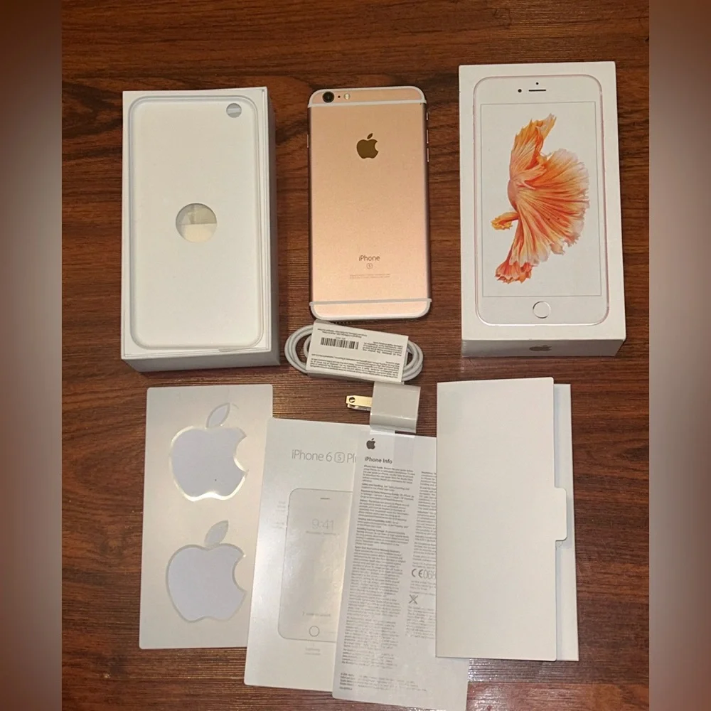 Unlocked Apple iPhone 6S Plus Original Box, Charger Cord,Plug 16 GB Rose Gold